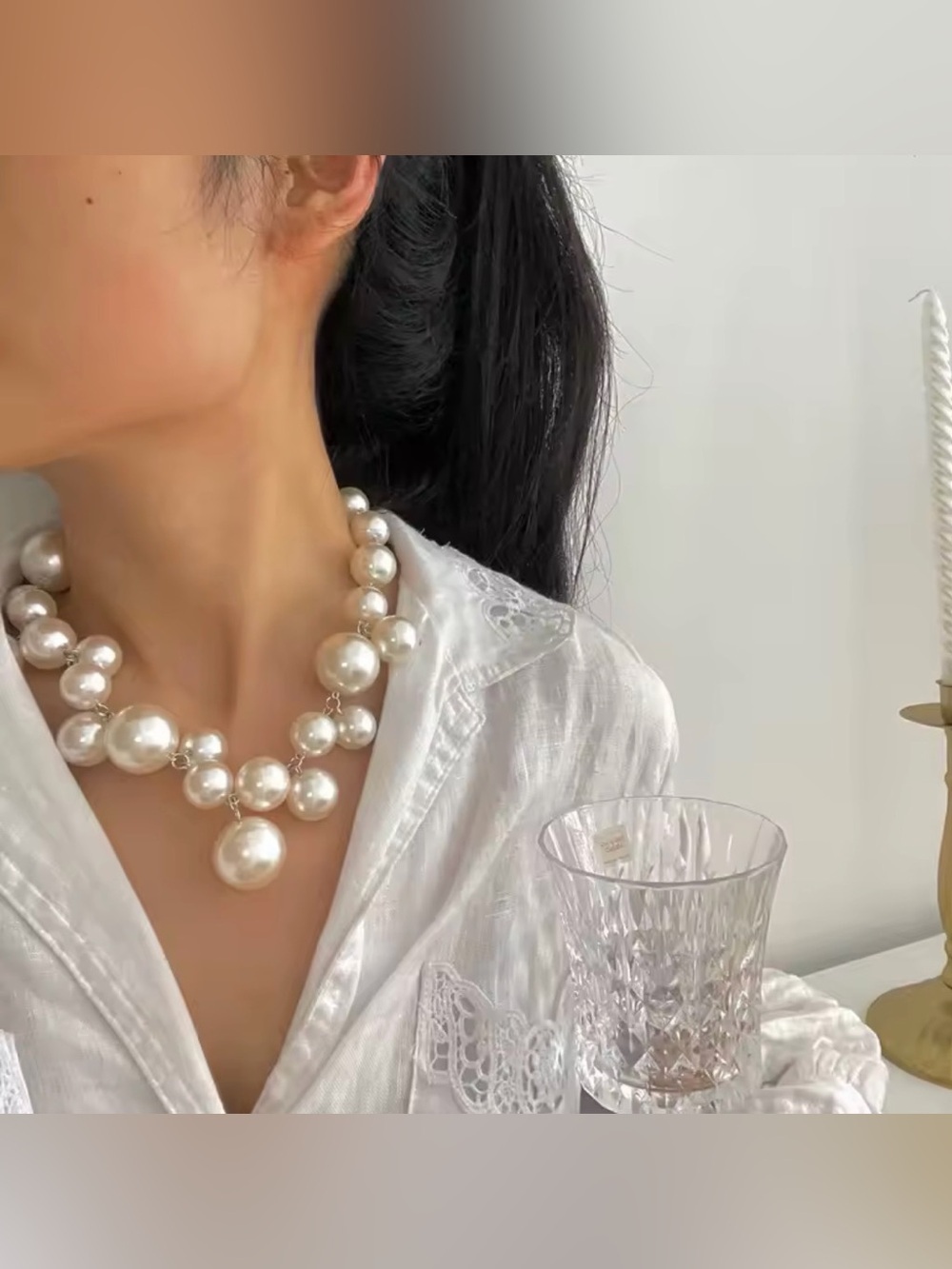 Necklace Big Pearls Beads Choker Necklaces Party Wedding Bride